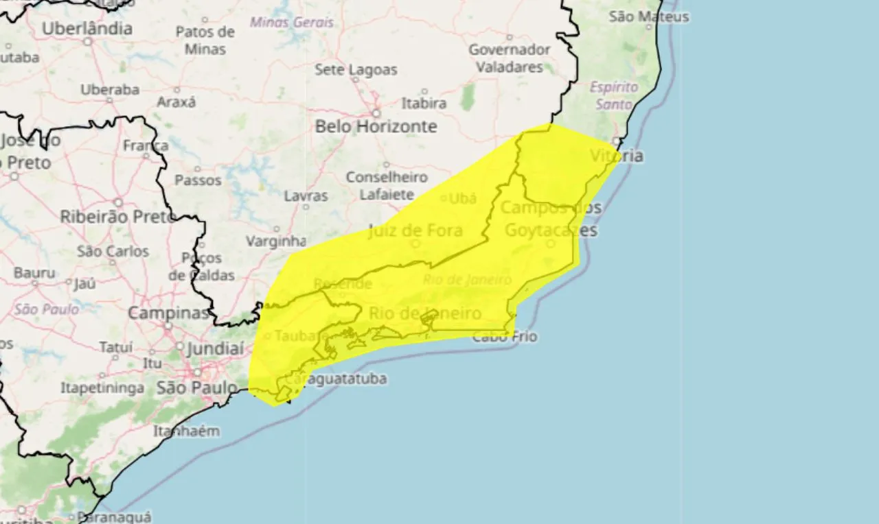 o mapa mostra as &aacute;reas em alerta para chuva intensa